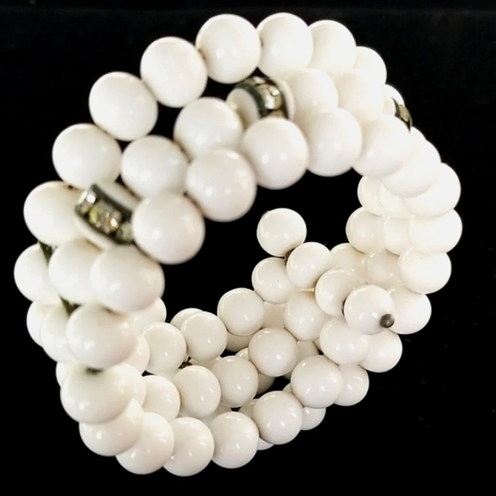Vintage 1950s Mid Century Glass Bead Rhinestone Wrap Bracelet